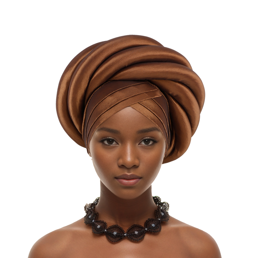 Turbante trenzado para mujer, gorro Africano para la cabeza, seda cruda nigeriana, Autogele, sombrero musulmán, Turbante de fiesta