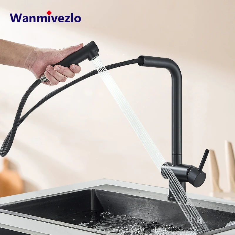 Uittrekbare aanrechtkraan Twee modellen Stream Sproeikop Roestvrij staal Warm Koud Wate Mengkraan Dekinstallatie