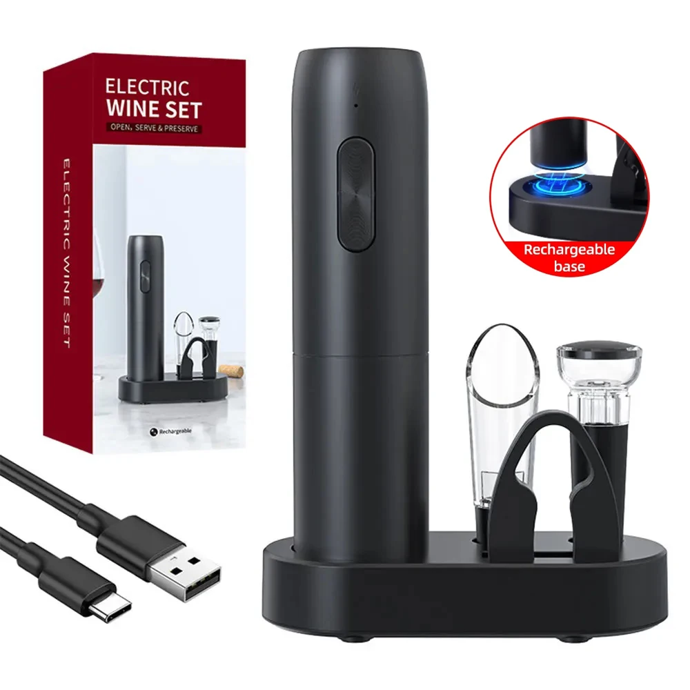 Abridor de vino eléctrico, abridor de botellas sin esfuerzo con batería grande, automático, recargable por USB, para cocina, herramientas de bar, regalo de fiesta
