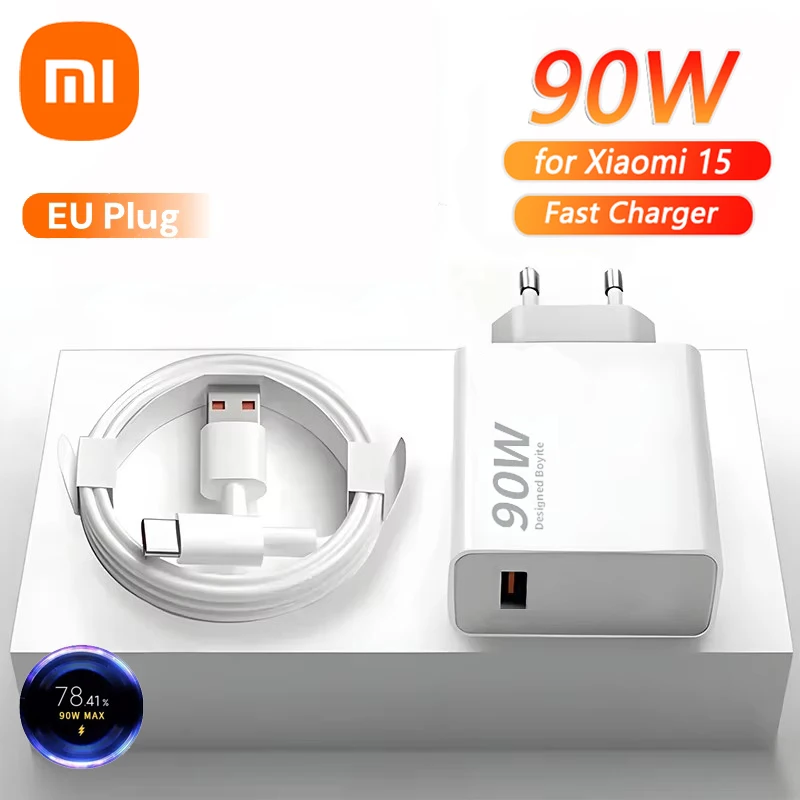 Xiaomi-cargador Original de 90W, carga Turbo rápida, adaptador de corriente de pared de la UE, Cable tipo C 6A para Mi 15Ultra 14 13 12 Ultra Poco F7 Pro
