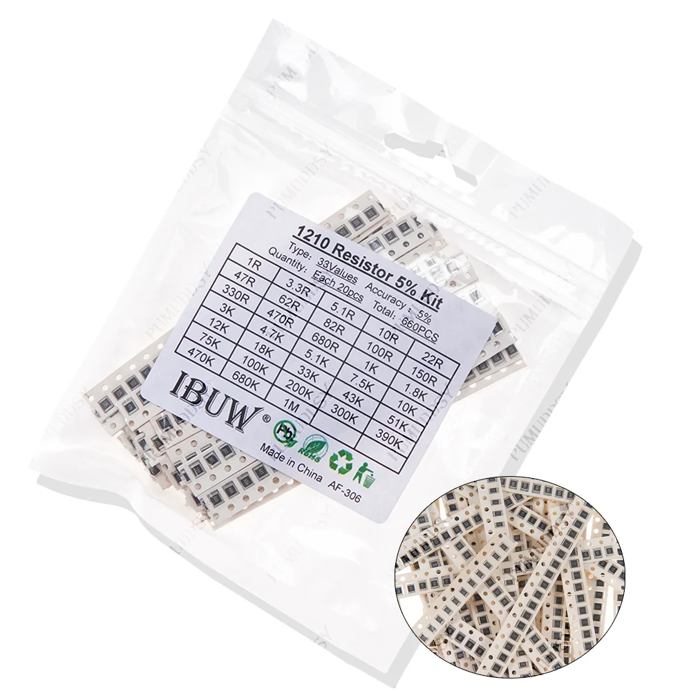 200 Uds 660 Uds 720 Uds 4000 Uds 0402 0603 0805 1206 1210 2512 kit de resistencia smd igmopnrq kit surtido 10k 100k 1k 1r 100r 220r 1% 5%