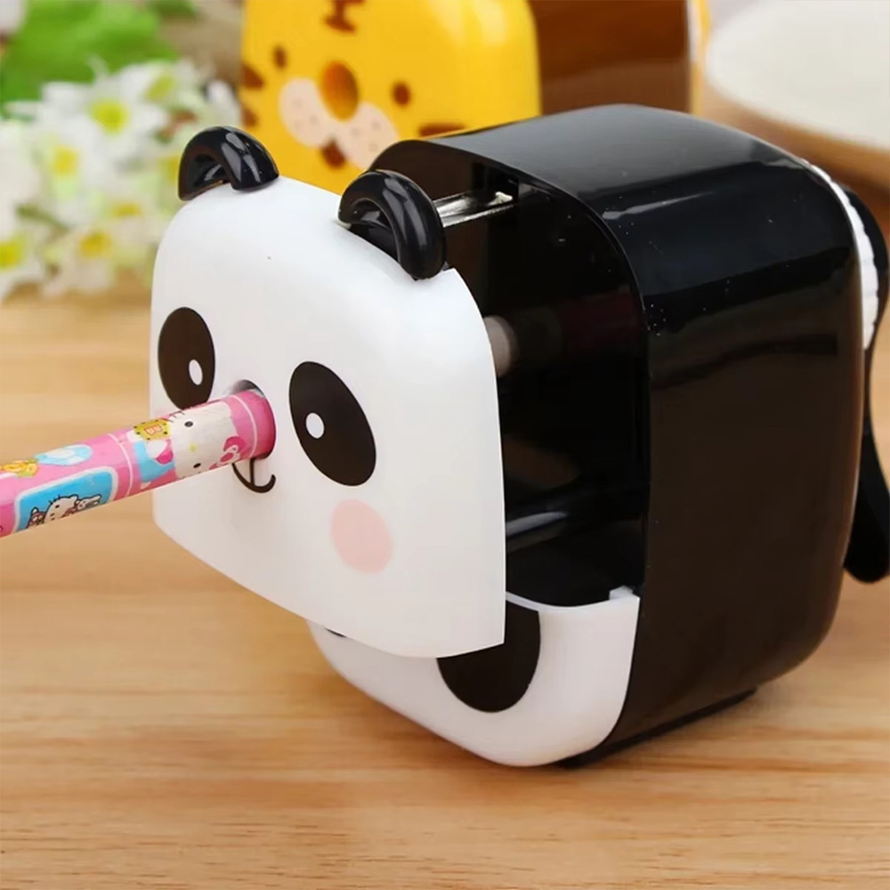 Sacapuntas de lápiz de tigre y Panda de dibujos animados, portátil, con manivela, suministros escolares y de oficina para niños, bonito sacapuntas de animales, papelería para estudiantes
