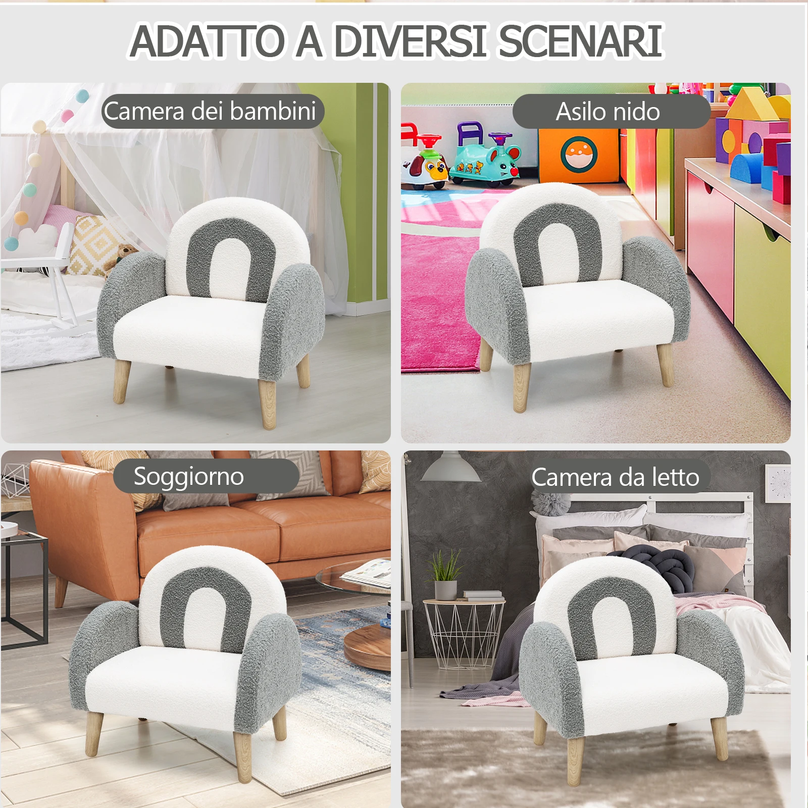 Divano Sedia per Bambini con Tessuto Morbido, Sedia Imbottita con Schiuma ad Alta Elasticità Gambe in Legno Massiccio, Adatta per Asilo Sala, Giochi Camera
