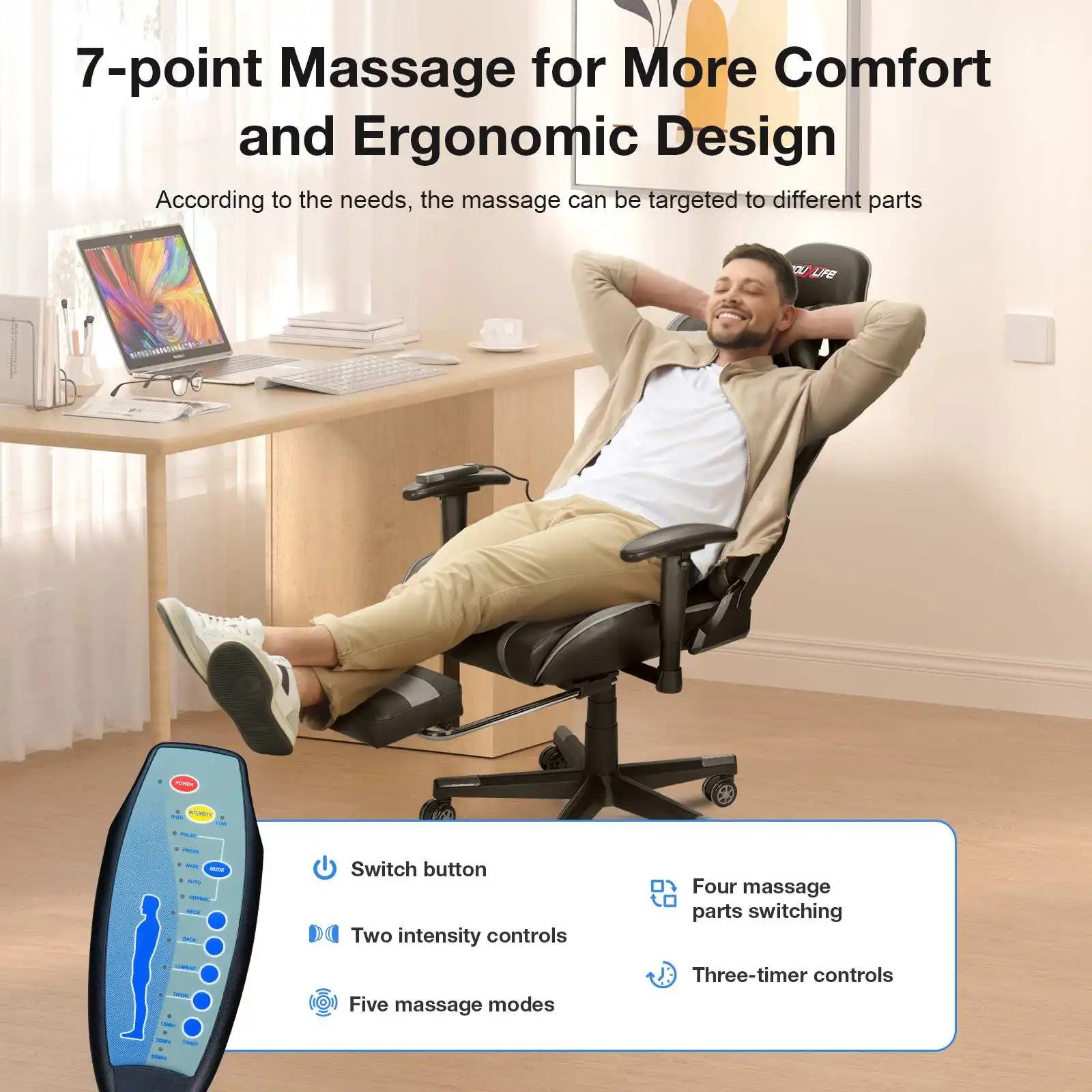 Sedia da gioco Massaggio ergonomico Nuovo massaggio PU personalizzato Sedie da ufficio per computer Design con schienale alto Sedile relax lombare