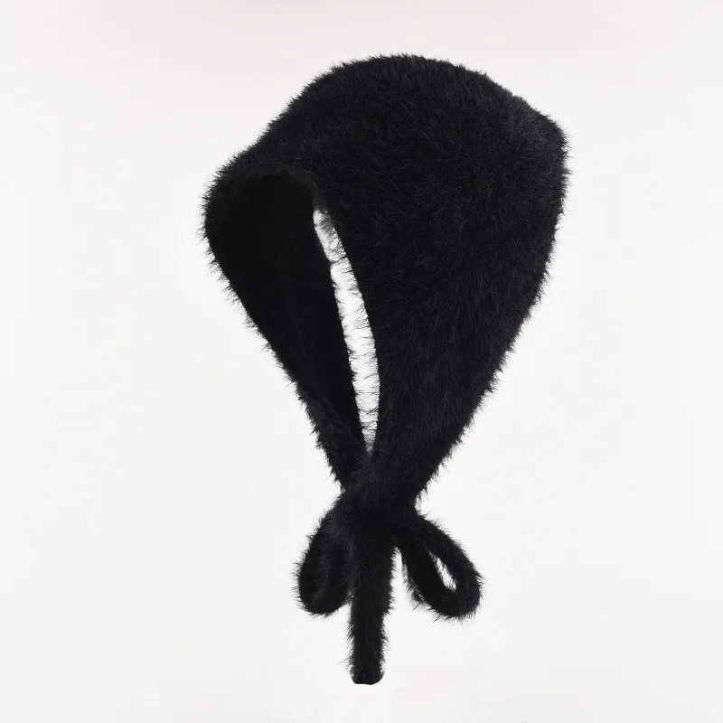 Nuevo pañuelo francés Simple para mujer, bufanda triangular de punto de felpa cálida para otoño e invierno, diadema con cordones dulce y bonita