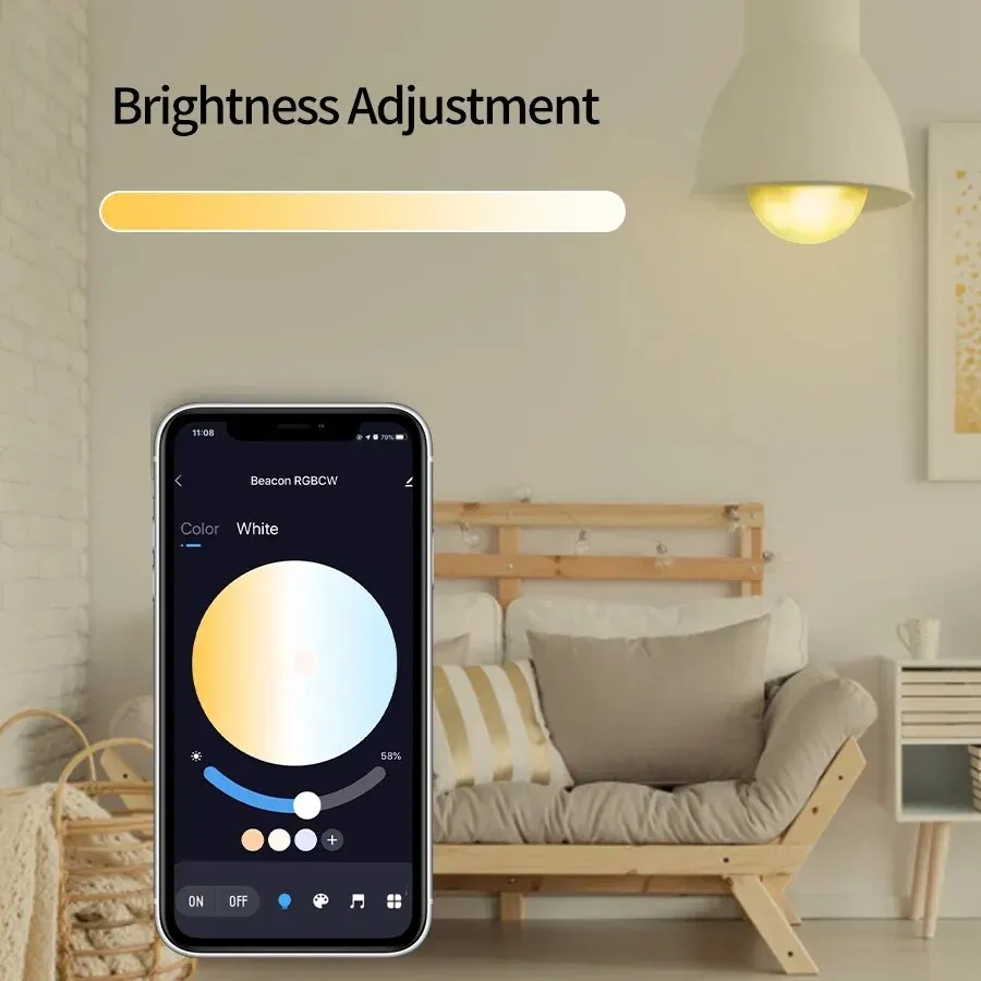 E27 LED 스마트 전구, RGB 투야 램프, 블루투스 앱 제어, 조도 조절 앰플 LED 전구, 15W 홈 침실 크리스마스 파티 장식