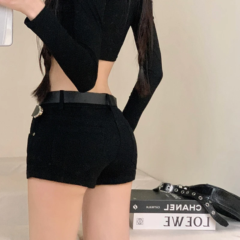 Y2k 黒のセクシーなゴシックデニムショーツ女性スキニーハイストリートローウエスト夏のストリートシックなパンクスタイルのファッション Hotsweet レディース