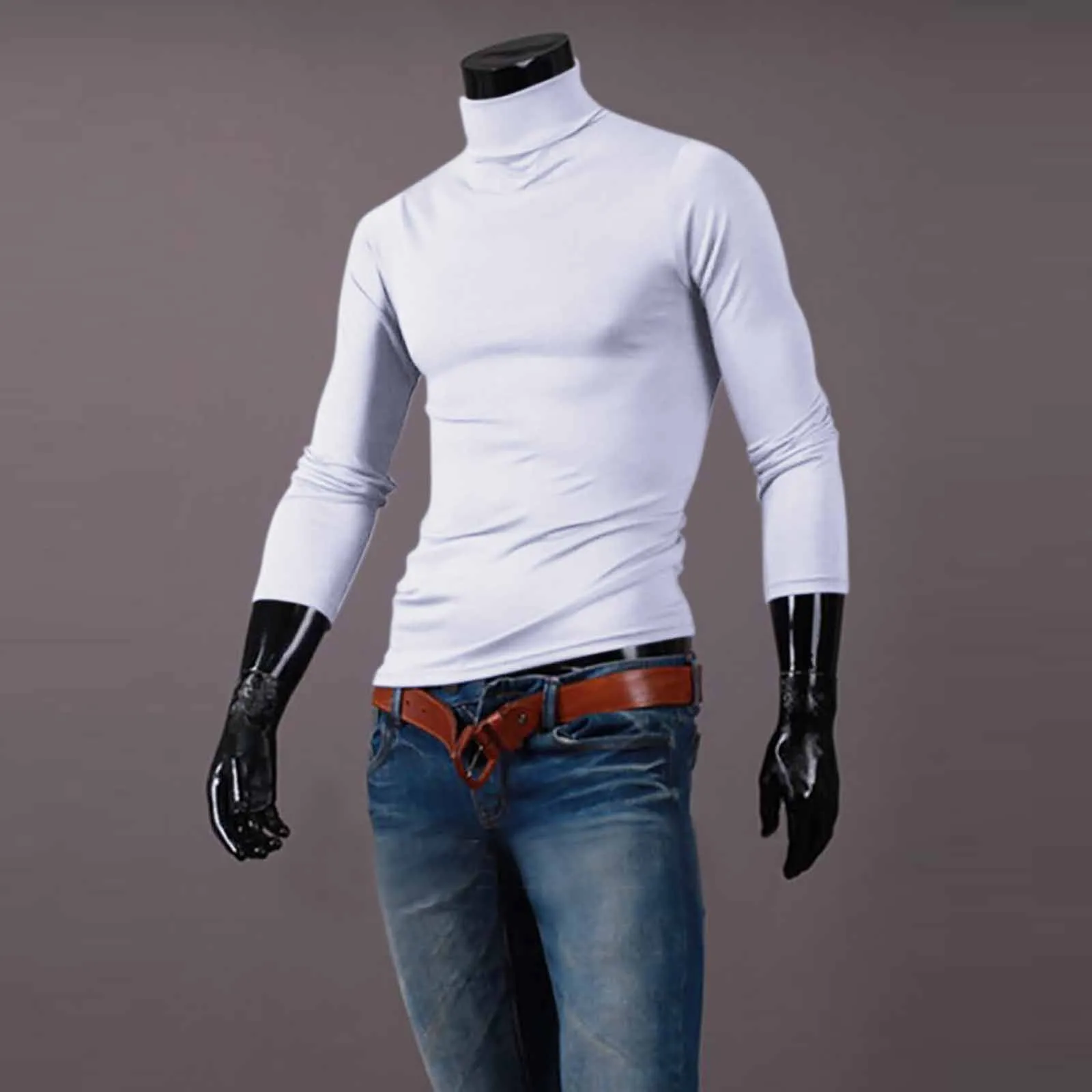 Nova camisa masculina bonita com meia gola alta, suave e confortável, adequada para outono, inverno, camiseta sênior