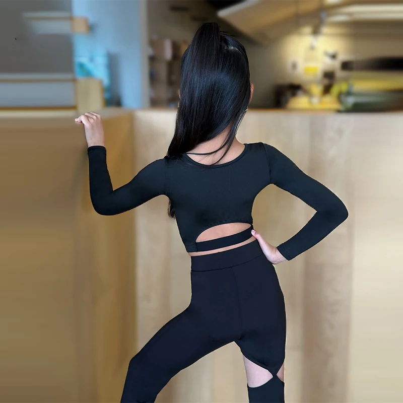 Set Tari Latin Anak Perempuan Kostum Latihan Pertunjukan Anak Atasan Pendek Tanpa Lengan Setelan Celana Pinggang Tinggi Pakaian Samba Tango XH2274