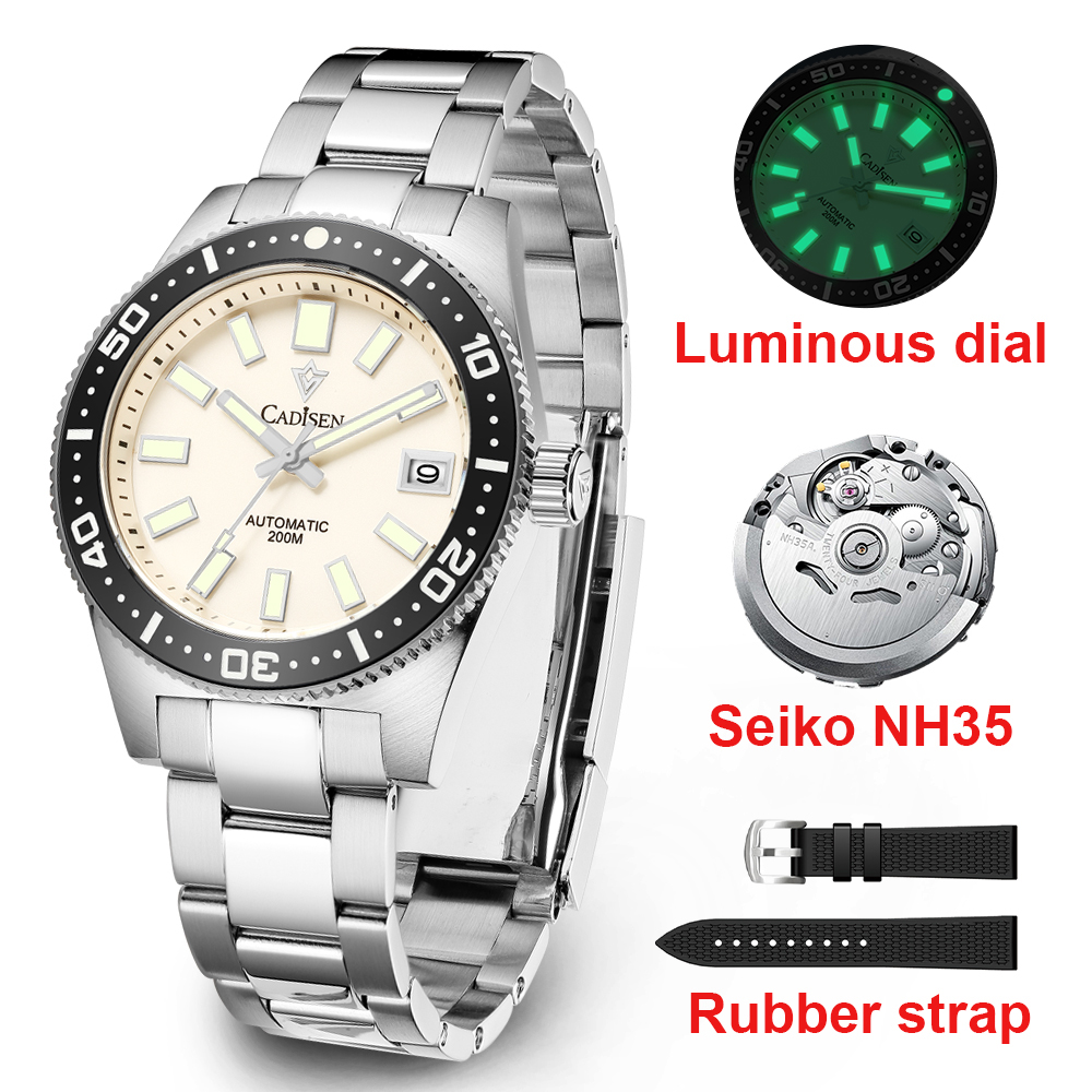 CADISEN Neue 38mm Taucher Herren Uhr Japan NH35A Automatische Mechanische Saphirglas Datum Leucht 200M Wasserdichte armbanduhr männer