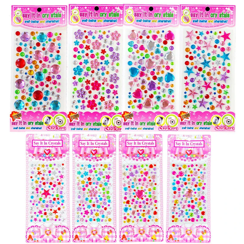 4-8 แผ่น 3D อัญมณีคริสตัลอะคริลิคสติกเกอร์เด็ก DIY ตกแต่ง Self Adhesive อัญมณีหัตถกรรม Sparkly Rhinestone สติกเกอร์ของขวัญหญิง