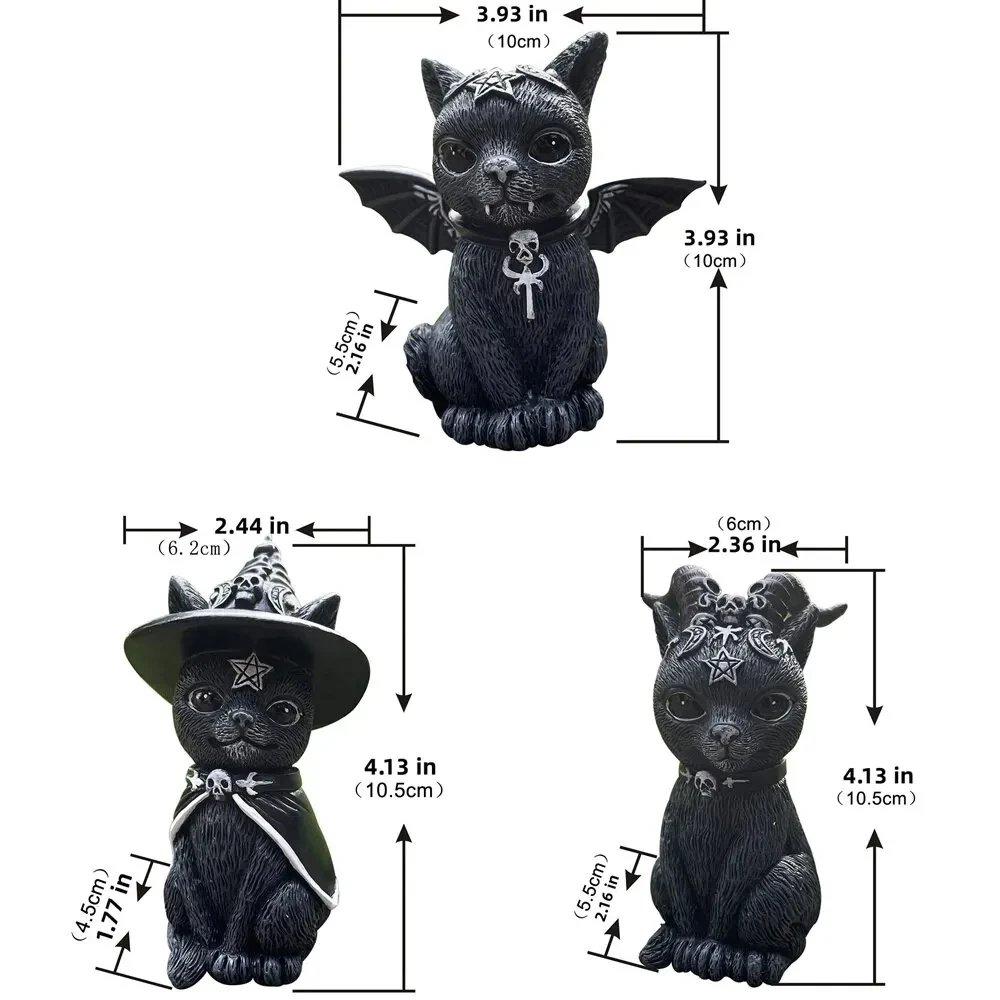 검은 고양이 동상 신비한 귀여운 고양이 마녀 고양이 입상 마녀 장식 책상 장식 할로윈을위한 손으로 그린 ​​조각 1PC