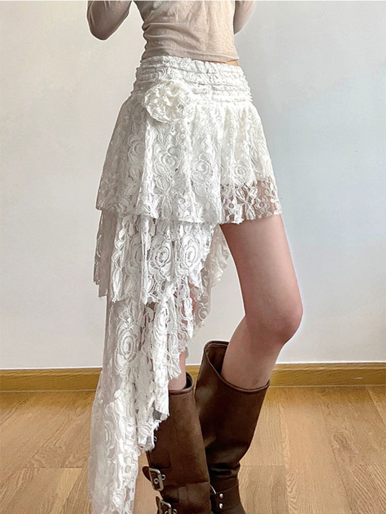 Asymmetrische Spitzenröcke Damen Sommerkleidung Weiche 2000er Jahre Vintage Kleidung Streetwear Y2k Trendy Boho Stil Lose Damen Party