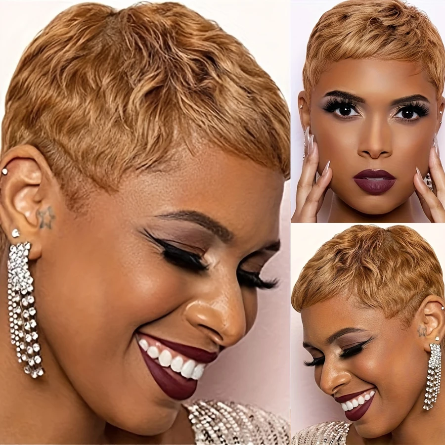 150% densidade 4 Polegada pixie corte peruca curta perucas de cabelo humano para mulheres completa máquina feita peruca