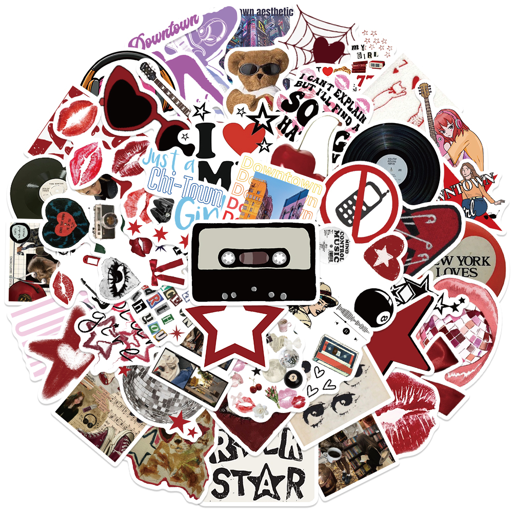 50 個レトロ美的 90 年代 Y2K ステッカーダウンタウンモダンガールズステッカーラップトップ荷物ギタースケートボードビニール車のデカール