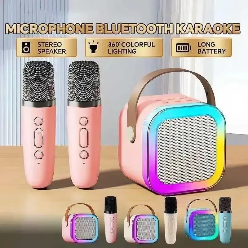 Nueva máquina de Karaoke K12, Altavoz Bluetooth portátil con 1-2 micrófonos inalámbricos, altavoz HiFi para canto familiar, regalo para niños