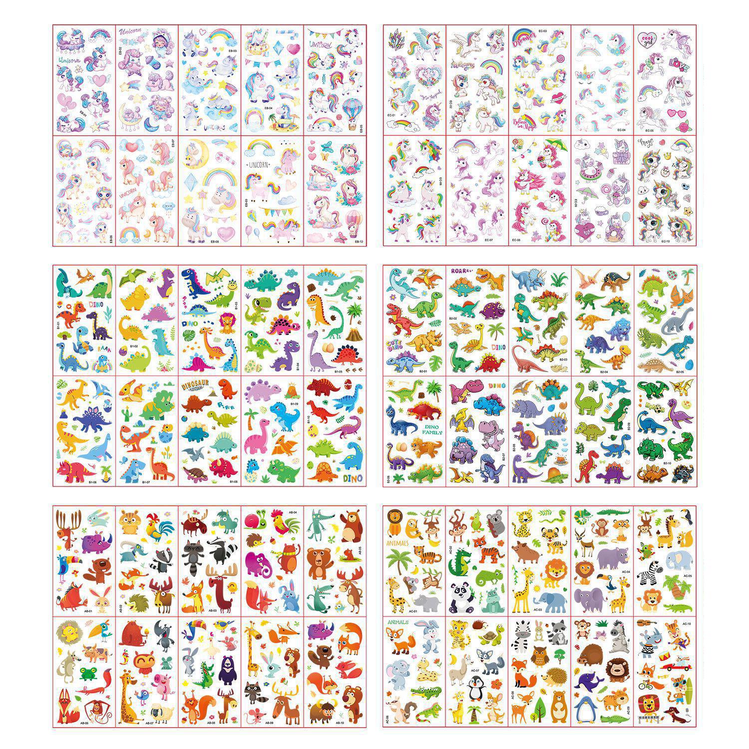 10 unids/set impermeable niños DIY pegatinas de tatuaje falso de dibujos animados lindo unicornio animales coche dinosaurio pez tatuaje temporal pegatinas