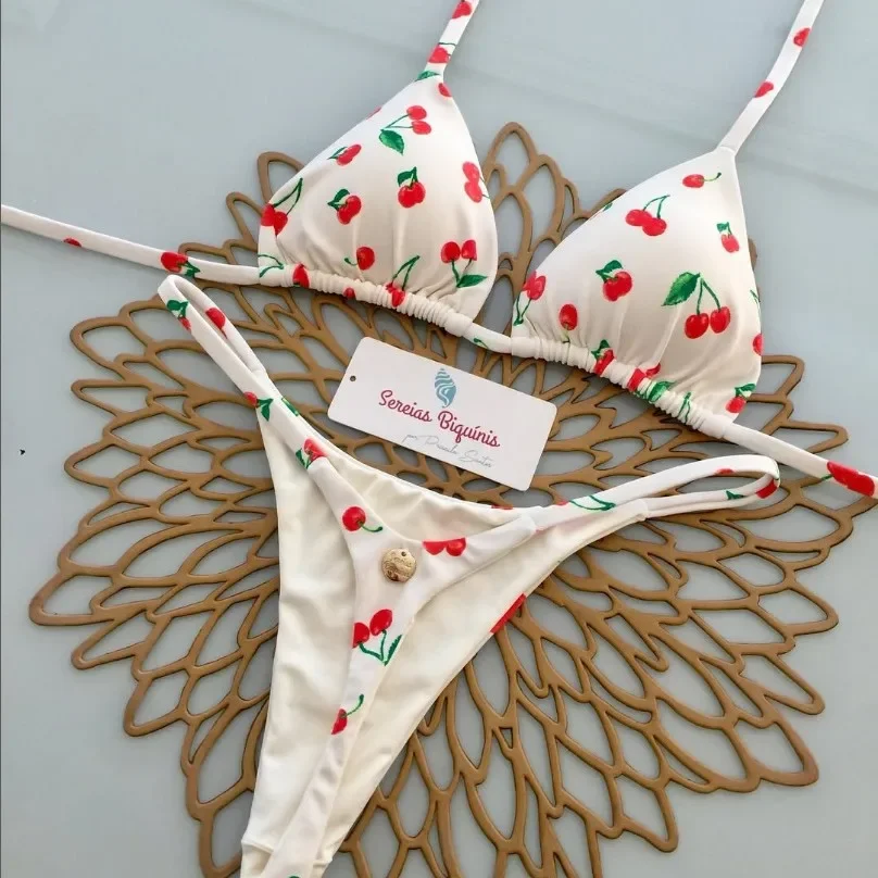 Imprimer Sexy Bikini Ensembles Licou À Lacets Hauts Tongs Style Plage Maillot de bain Y2k Maillots De Bain Femmes Maillots De Bain Куjavник Ж Salah 2025