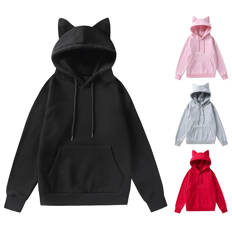 Primavera y otoño nuevo estilo comercio exterior orejas de gato para mujer (pan en forma de oreja de gato al vapor) diseño suéter de lana con capucha moda