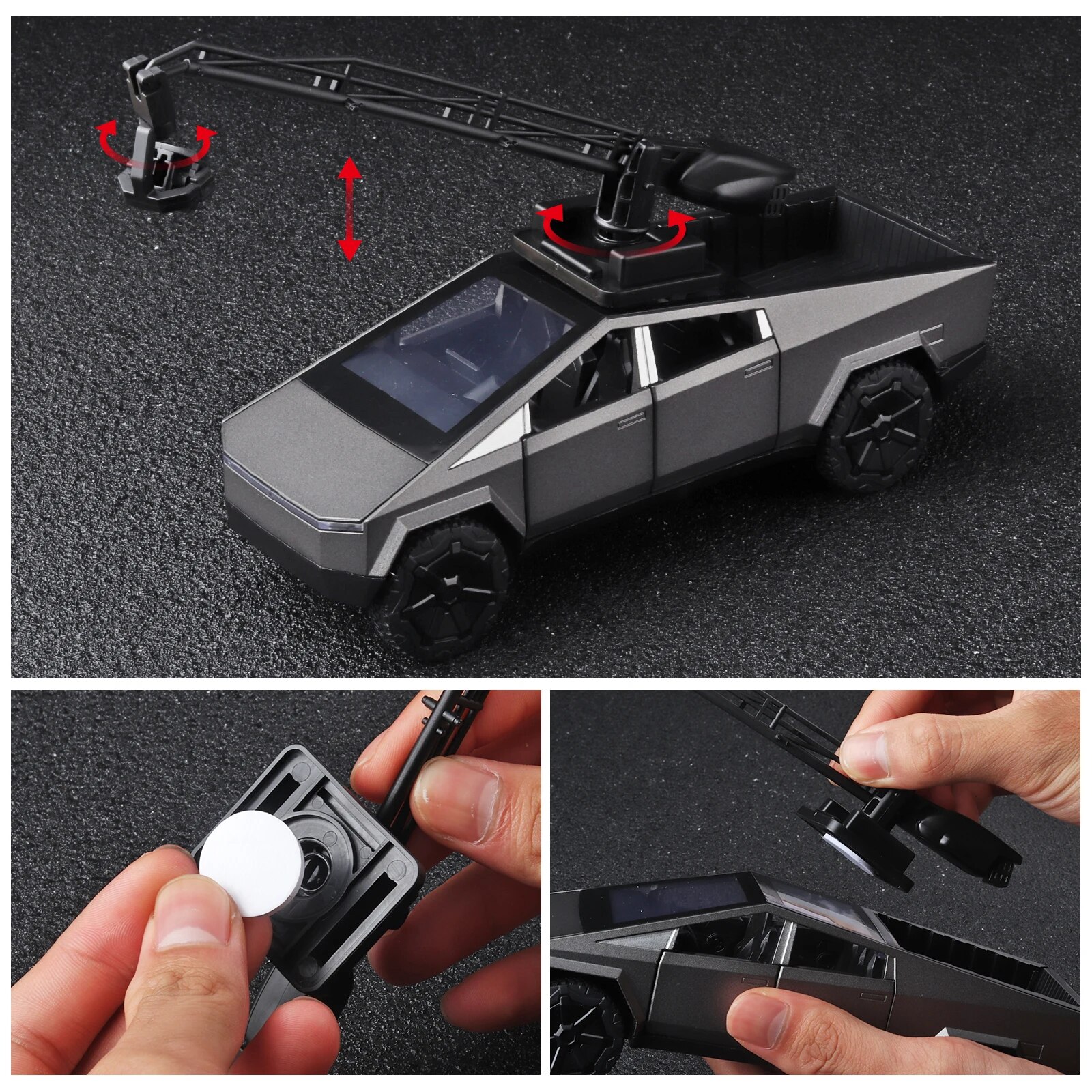 1:32 caminhões de brinquedo para meninos, modelo cybertruck, captador prateado, carros de brinquedo de metal fundido com som e luz para crianças de 3 anos