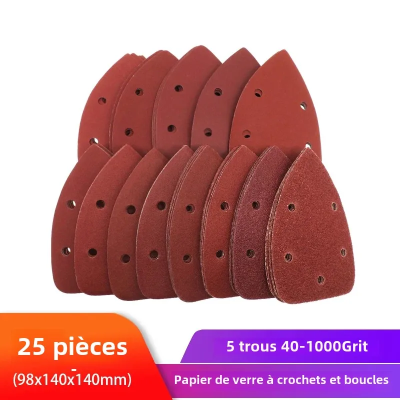 Abrasifs auto-adhésifs pour ponceuse triangulaire, papier abrasif, boucle à crochet, outils de polissage, grain 40-1000, 25 pièces