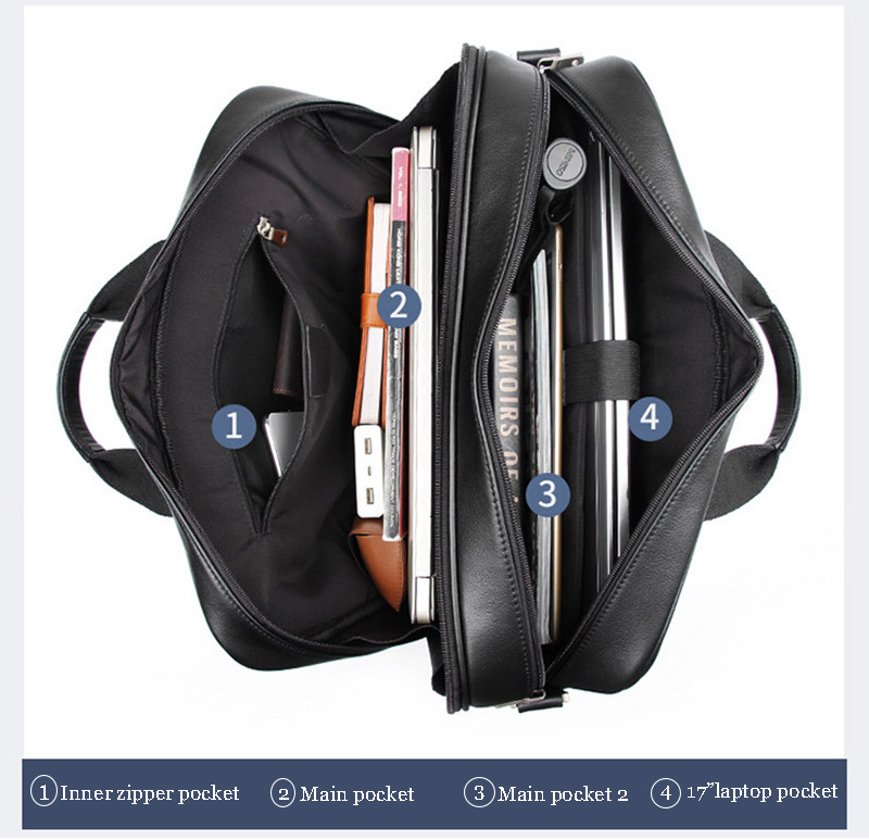 Maletín de negocios de cuero genuino para hombre, bolso para portátil de 17 pulgadas, bolso de hombro grande de cuero de vaca para trabajo diario