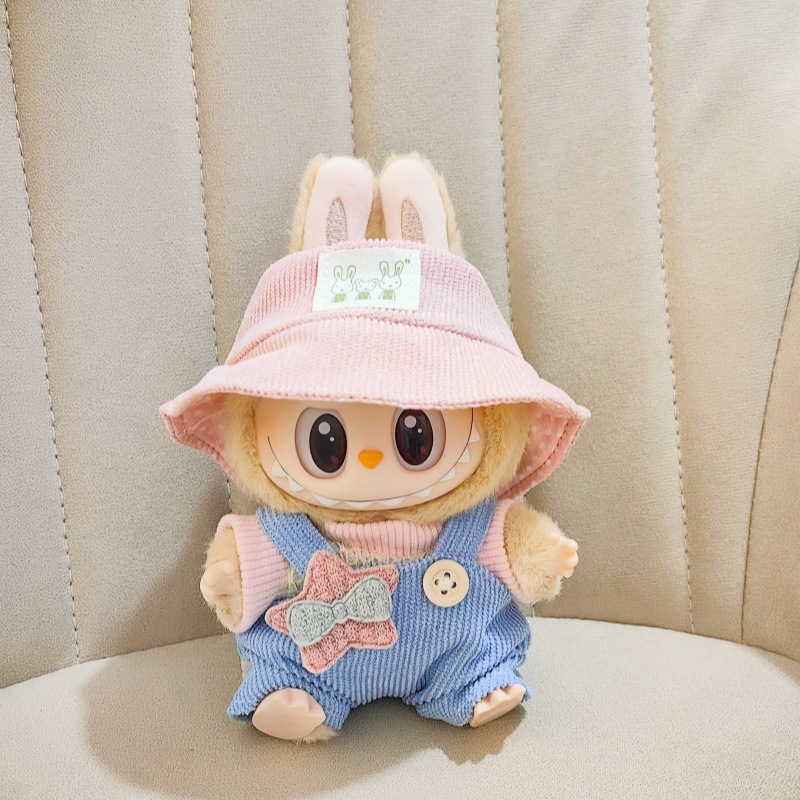 17 センチメートルかわいいミニぬいぐるみの服衣装アクセサリー Labubu 人形服ギフト座りパーティーシリーズ帽子ジャンプスーツ Tシャツ