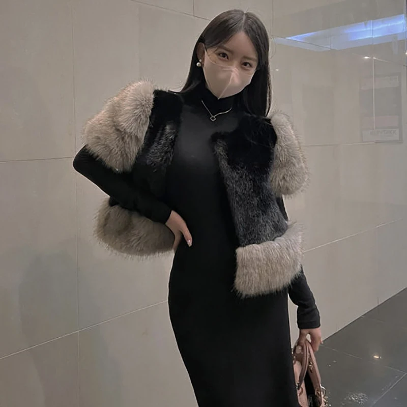 Colete de Pele Retro Doce Novo Estilo Outono Inverno East Gate, Casaco de Pele de Raposa Pesado com Estilo Coreano Solto para...