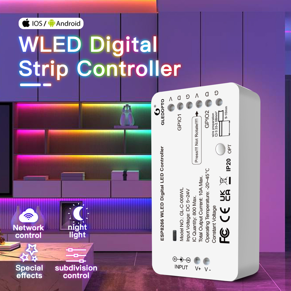 5V-24V WLED RGB RGBW Digitaler Streifenlichtregler Über 100 dynamische Beleuchtungsmodi DIY Pixel Lampensteuerung WiFi APP-Steuerung