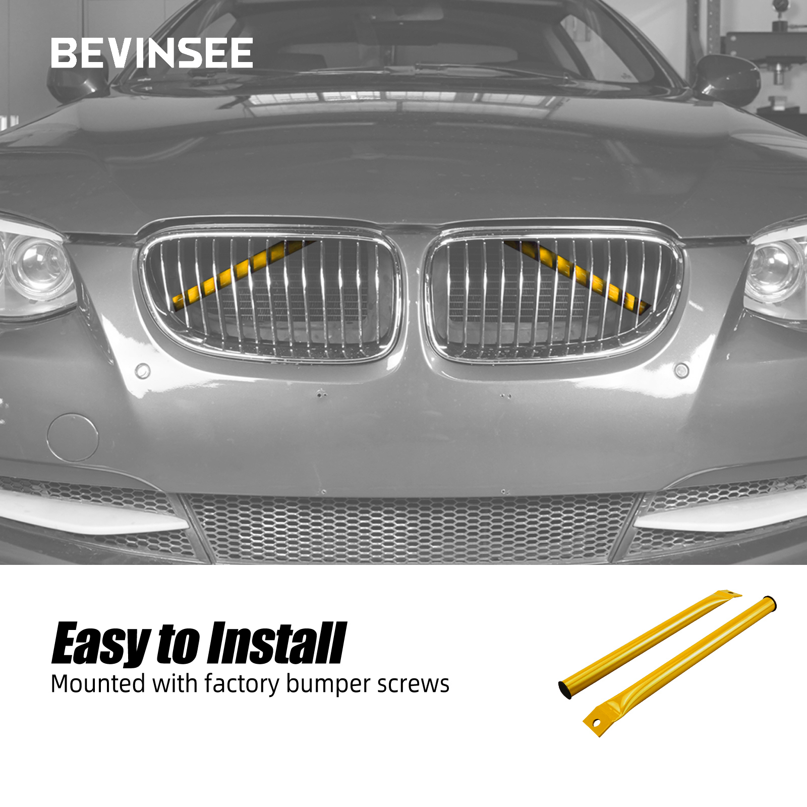 BEVINSEE 腎臓ストラット グリル スポーツ グリル ラジエーター ストラット 腎臓ストリップ BMW 3 シリーズ E90 E91 E92 E93用