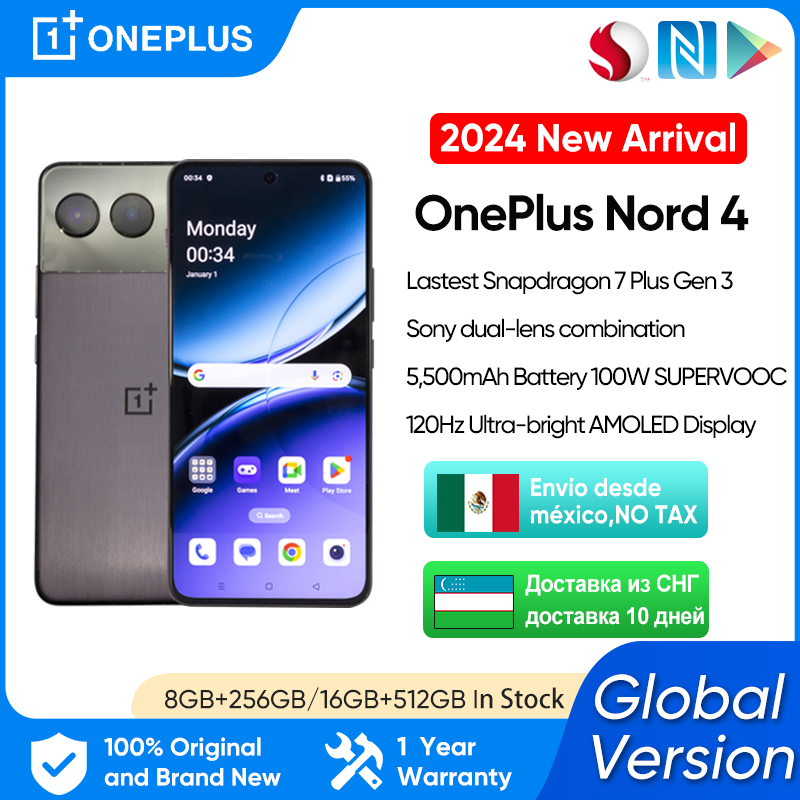 Venta de liquidación OnePlus Nord 4 versión Global 5G Smartphone 5500mAh batería 100W SUPERVOOC 50MP Cámara Dual 120 Hz pantalla AMOLED
