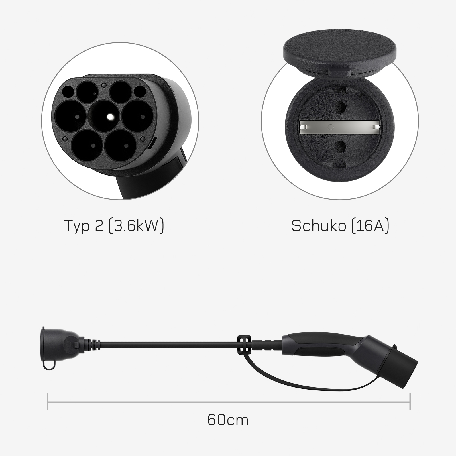 dé Adapter Type 2 to EU Plug Electric Car Charger Plug 16A 60cm 230V Chargers for Charging Station WallBox
