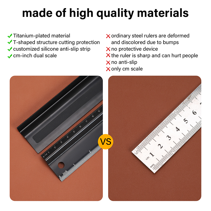 WUTA Multi-function Hand Protective Ruler Non-slip Straight Ruler Titanium Plated Stainless Steel Leather Cutting Wood Craft