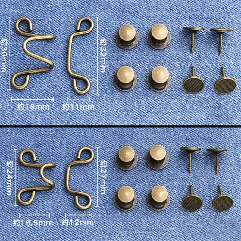 1 Juego de hebilla de cintura para pantalones vaqueros con perlas, broches ajustables sin clavos, botón de sujeción, tensor de cintura desmontable, herramientas de costura DIY para el hogar