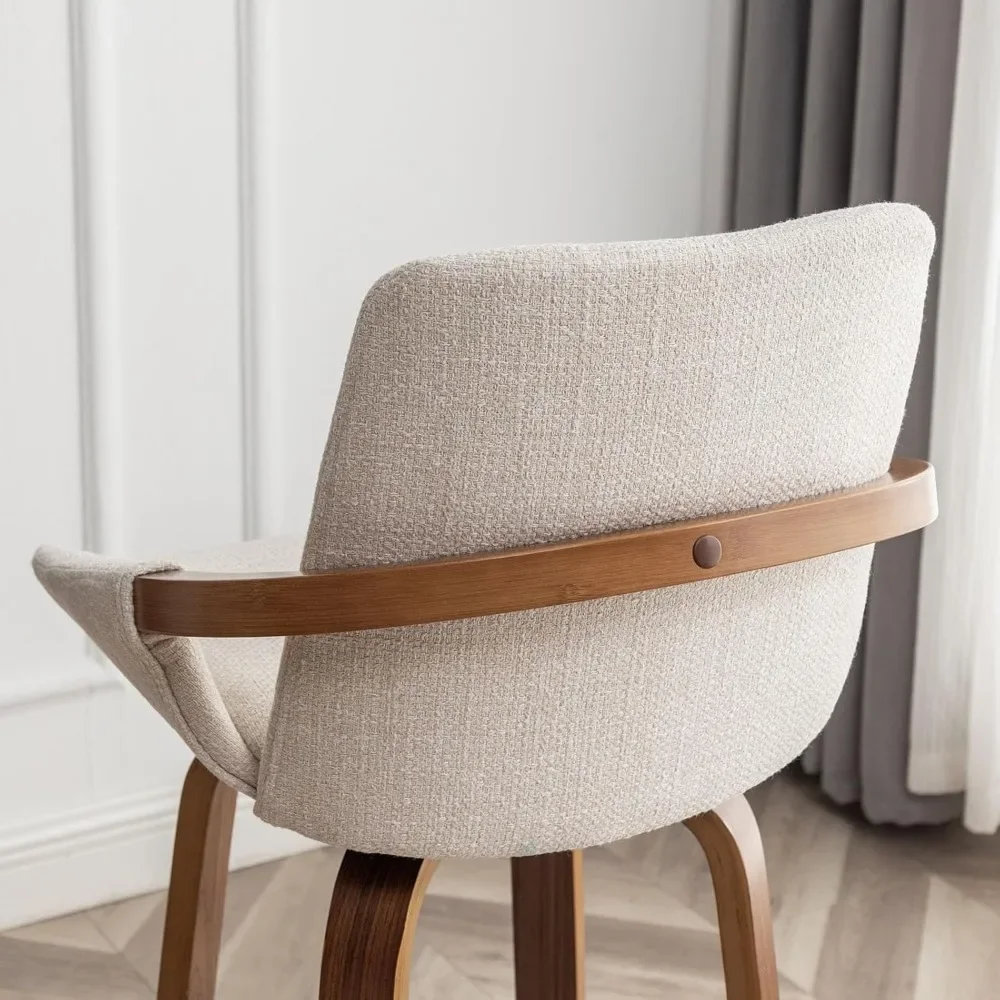25.6"Bar Height Barstools Set of 2,Mid Century Modern Retro Bar Chairs Upholstered and Walnut Wood Frame