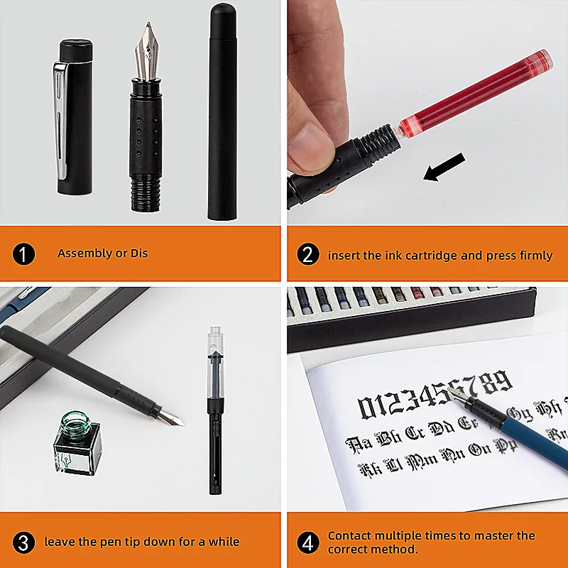 25 Piece Calligraphy Pen Writing Set 2 Fountain Pens 5 Nibs 16 Ink Cartridges for Art Gothic Flower Font English Sketch Drawing