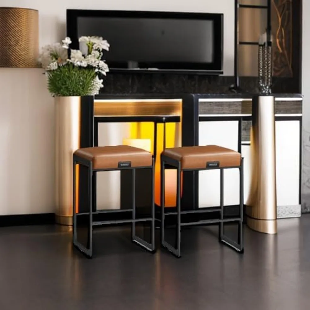 EKHO Collection - Bar Stools Set of 2, Counter Height Bar Stools, Synthetic Leather with Stitching, Mid-Century Modern Counter