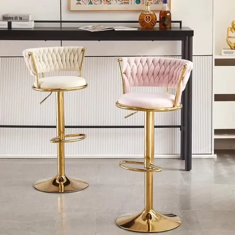 Cadeiras de bar giratórias de luxo leves, altura ajustável, cadeiras de recepção, bancos altos modernos com encosto, conjunto de assentos elegantes