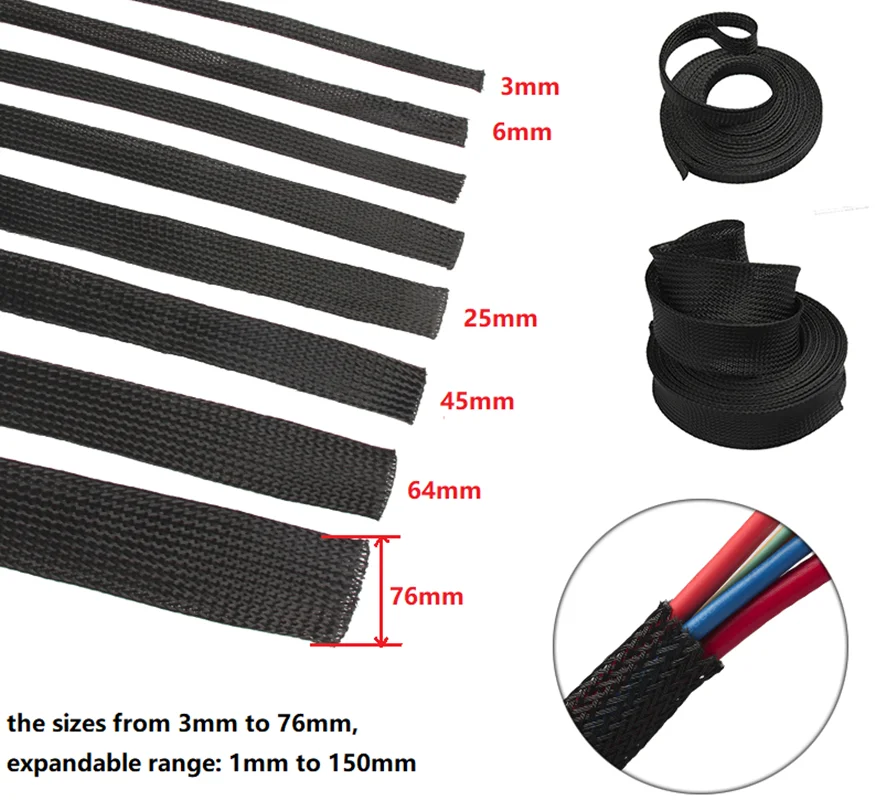 Thú Cưng Cáp Màu Đen Tay Length1/3/5/50/100M Cách Nhiệt Đầm Sleeving Dòng Dữ Liệu Bảo Vệ dây Cáp Ngọn Lửa Nylon Ống