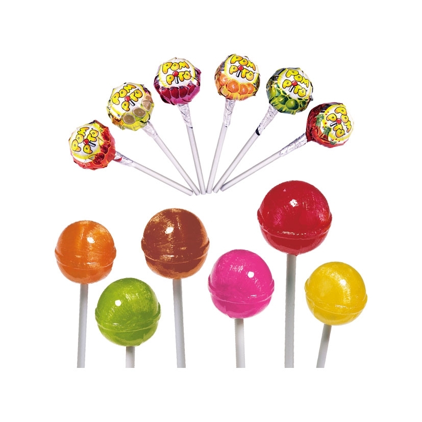 Saco de vidro pompito sortido de 1,2kg, rebuçado com bastão de diferentes sabores, cereja, cola, laranja, morango, limão e melancia