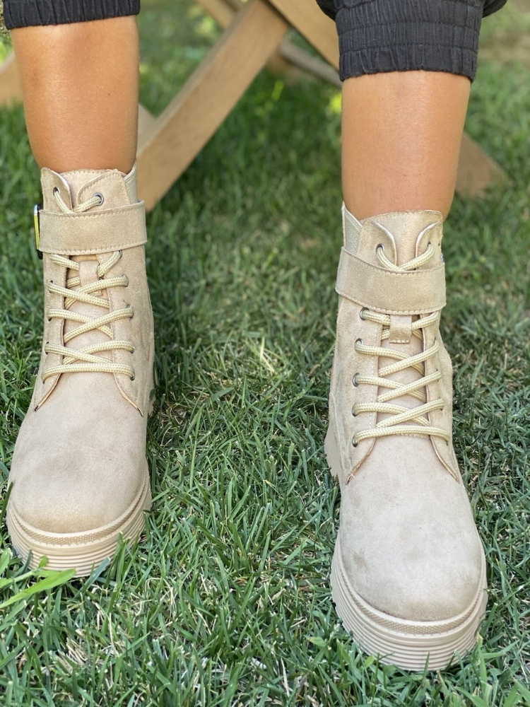 Sepatu Bot Pergelangan Kaki Wanita NUDE SUEDE Lastİklestokali BOAT BOOTİE Fashion Pos Sepatu Bot Wanita Hak Tinggi Musim Gugur Musim Dingin