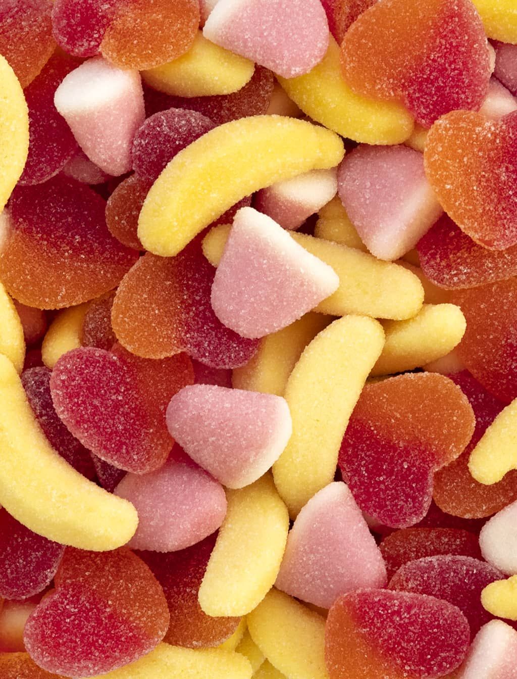 Mega-sortido vidro doces açúcar 14 sacos de 90g-guloseimas cobertas de açúcar: corações de pêssego, beijos e bananas