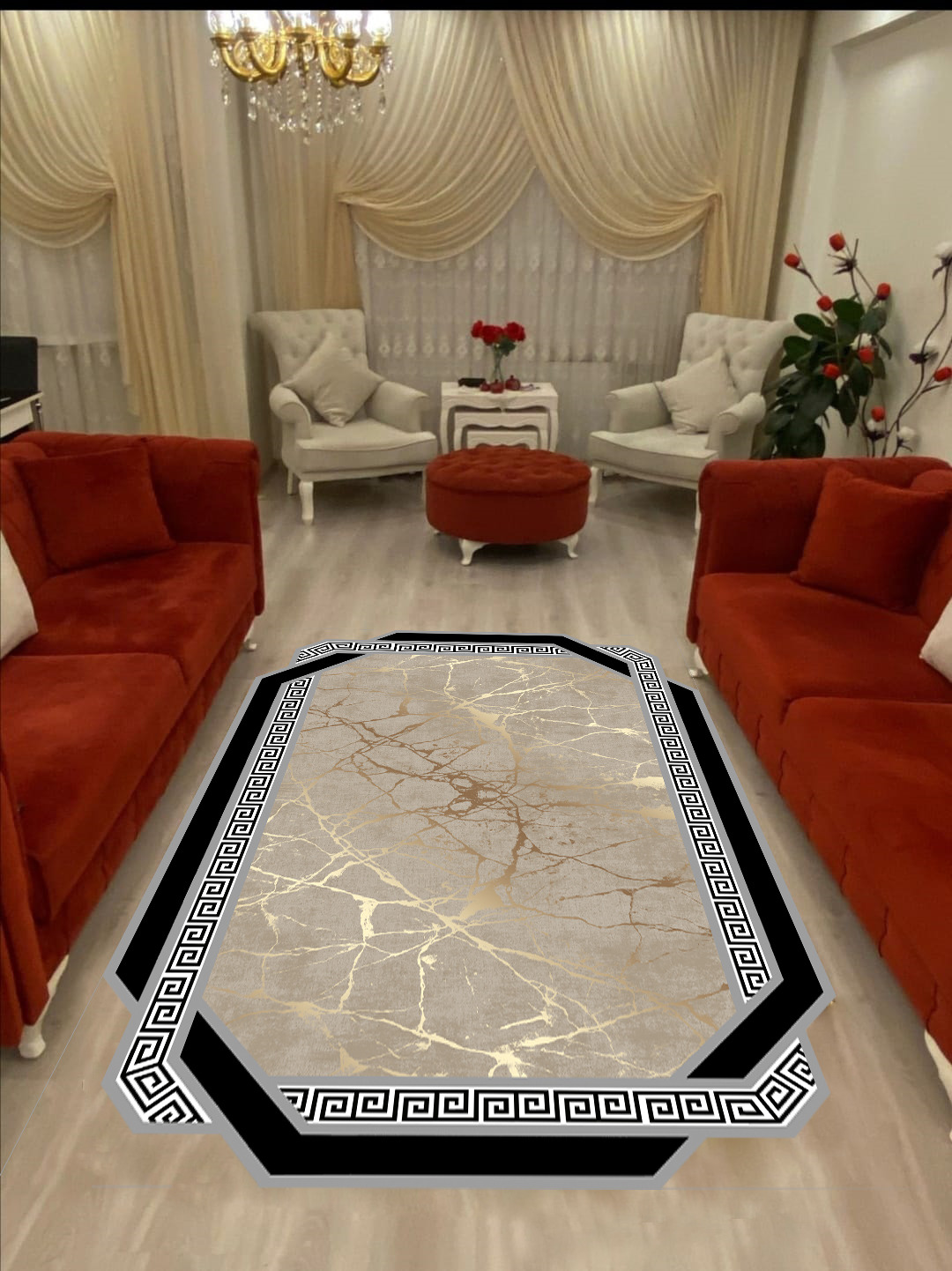 Karpet Ruang Tamu Generasi Baru Dekoratif Dapat Dicuci Anti-selip Karpet Karpet Lorong Marmer Emas Cetak Digital Antibakteri