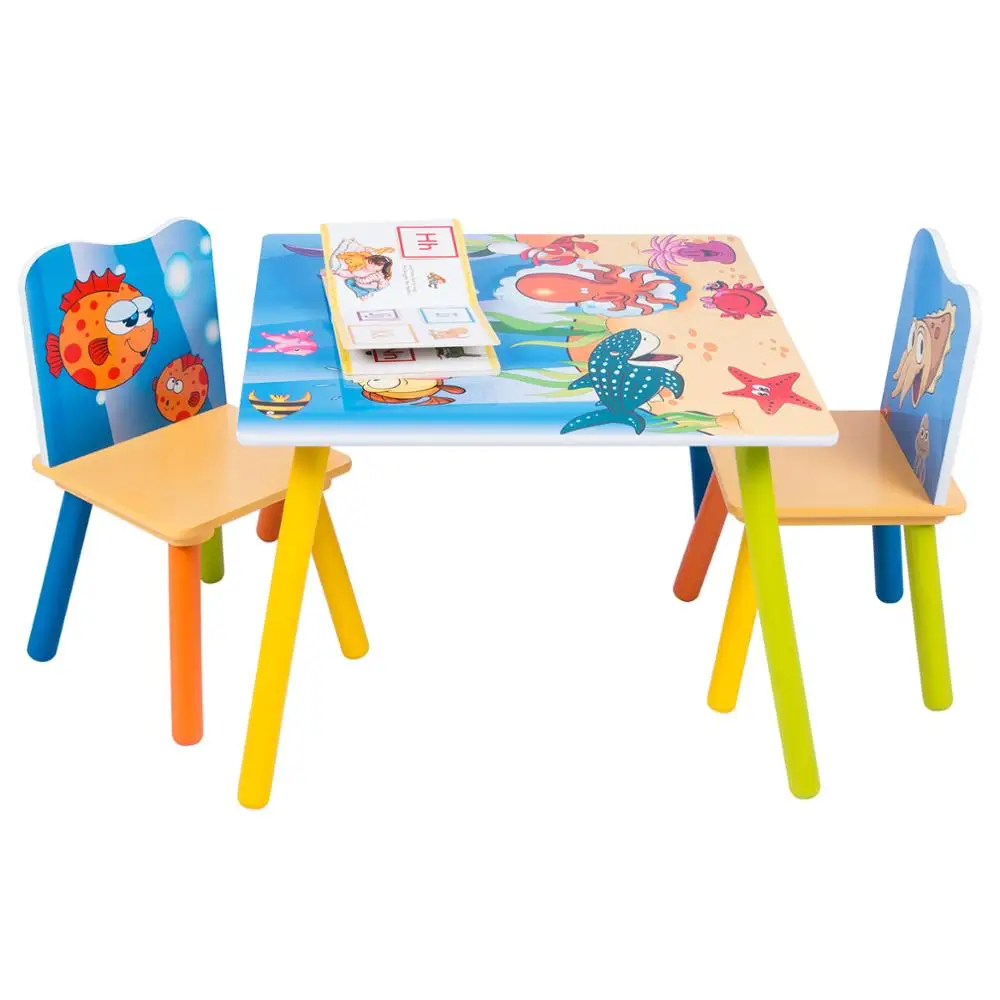 WOLTU Tavolo da scrivania per bambini in legno con 2 sedie Sgabelli Set per bambini in età prescolare Ragazzi Ragazze Pittura Studio per la scuola a casa