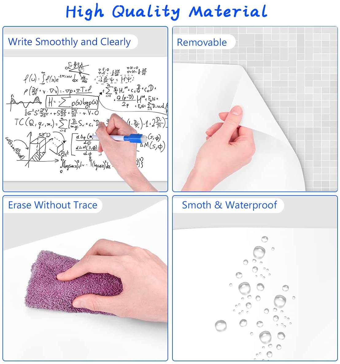 Rouleau de tableau blanc auto-adhésif 60x200cm autocollant mural 45x150cm stylo d'écriture en vinyle Vileda effaçable pour bureau, enfants, école, cours...