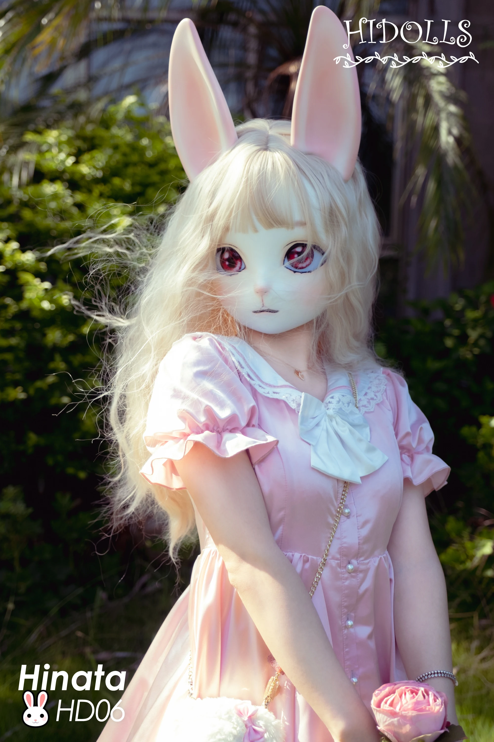 (Hinata) Hidoll HD06 Buatan Tangan Wanita/Gadis Resin Kepala Penuh Telinga Panjang Cosplay Kitty Jepang Animego BJD Kucing Kigurumi Boneka Masker