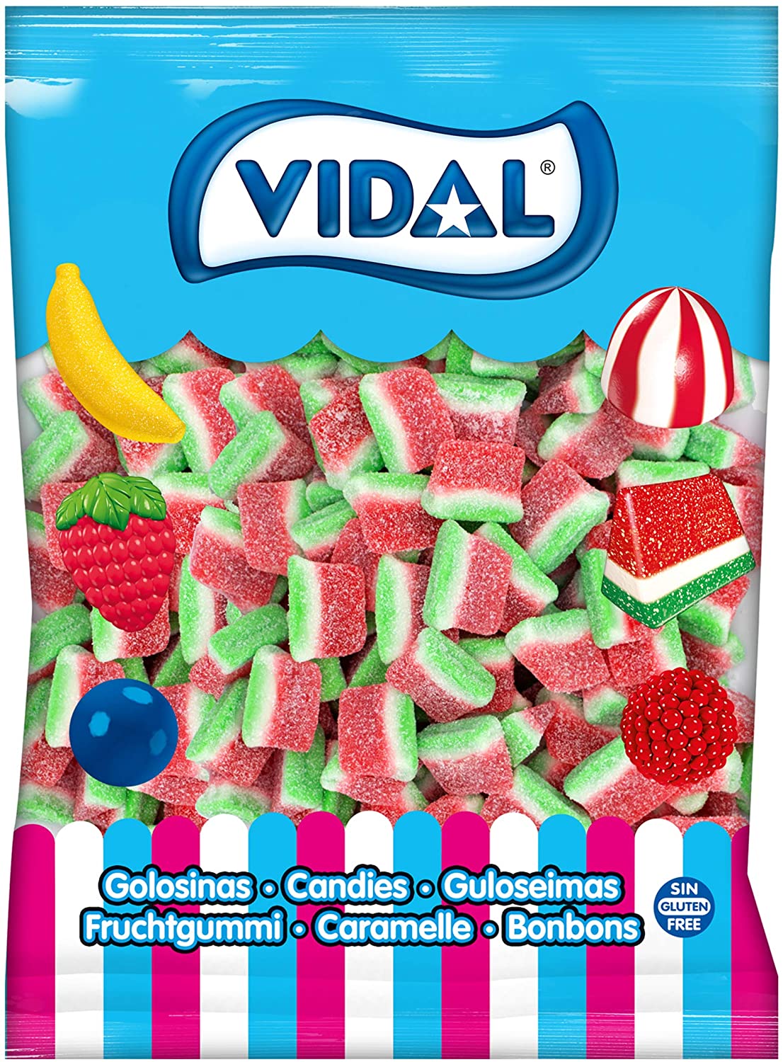 Barra de vidro de saco de melancia, 1 kg em forma de barra de morango, Gomas revestidas com uma camada fina de coceira, Gummy Free Powder