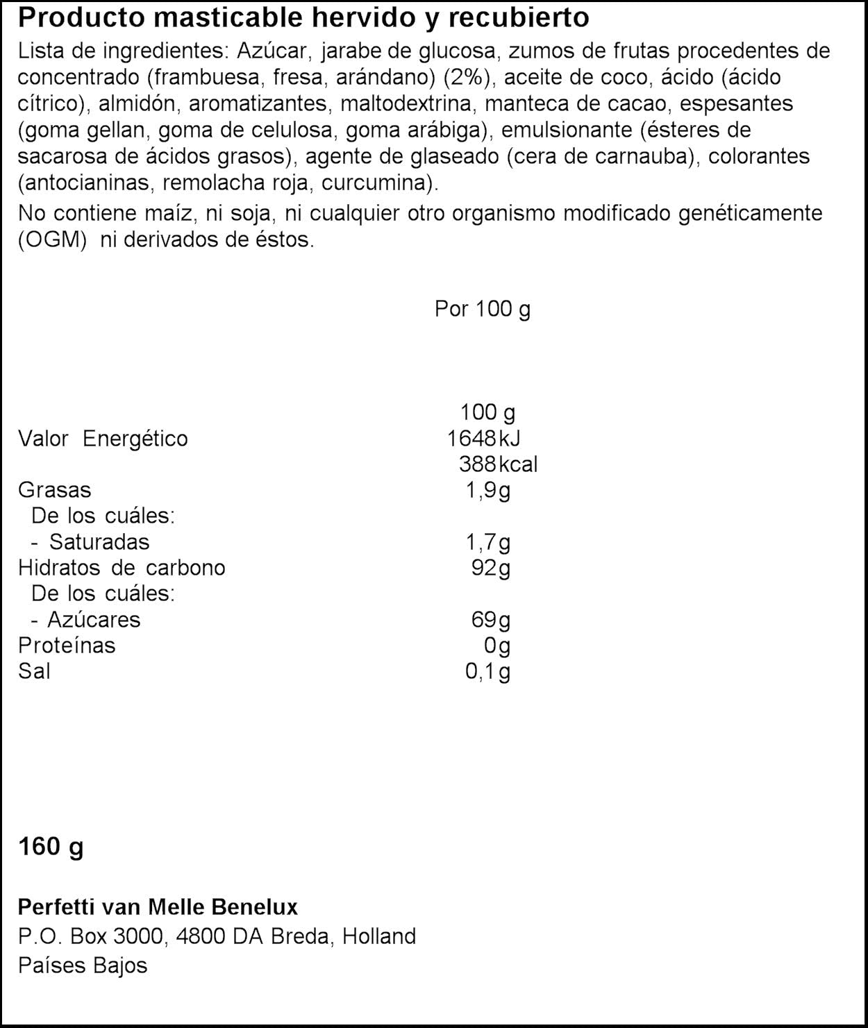 Mistura de Frutas Vermelhas com Suco de Frutas, Caramelo Mastigável com Suco de Frutas, Feito com Ingredientes Naturais, Corante Natural, Morango, Framboesa, Mirtilo, 7 Sacos de 160 g