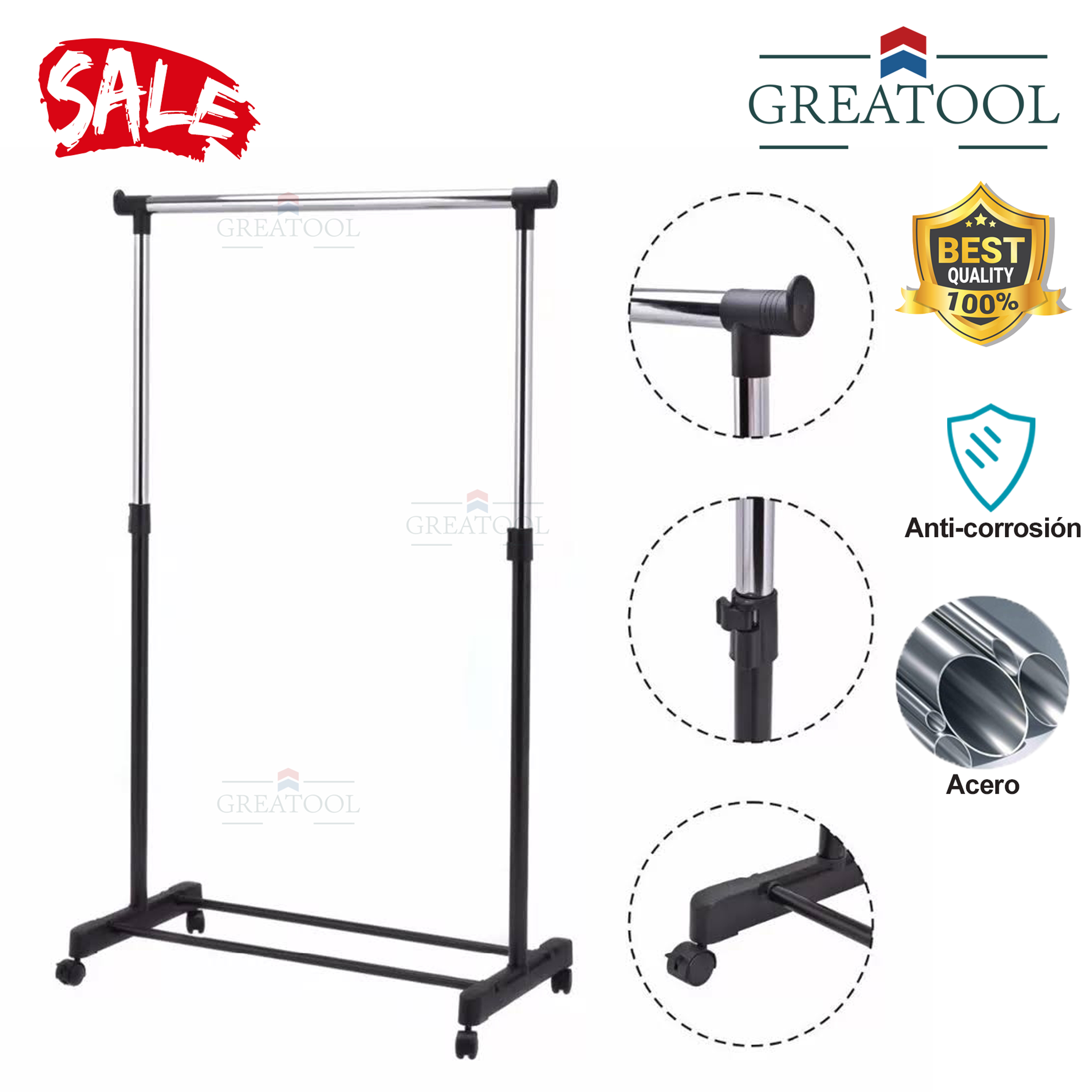 Perchero de Pie Soporte de riel con Ruedas y Estantes, Escalable, Armarios, Gran Capacidad y no ocupa Espacio Ropa infantil Medida 70x42x145 cm