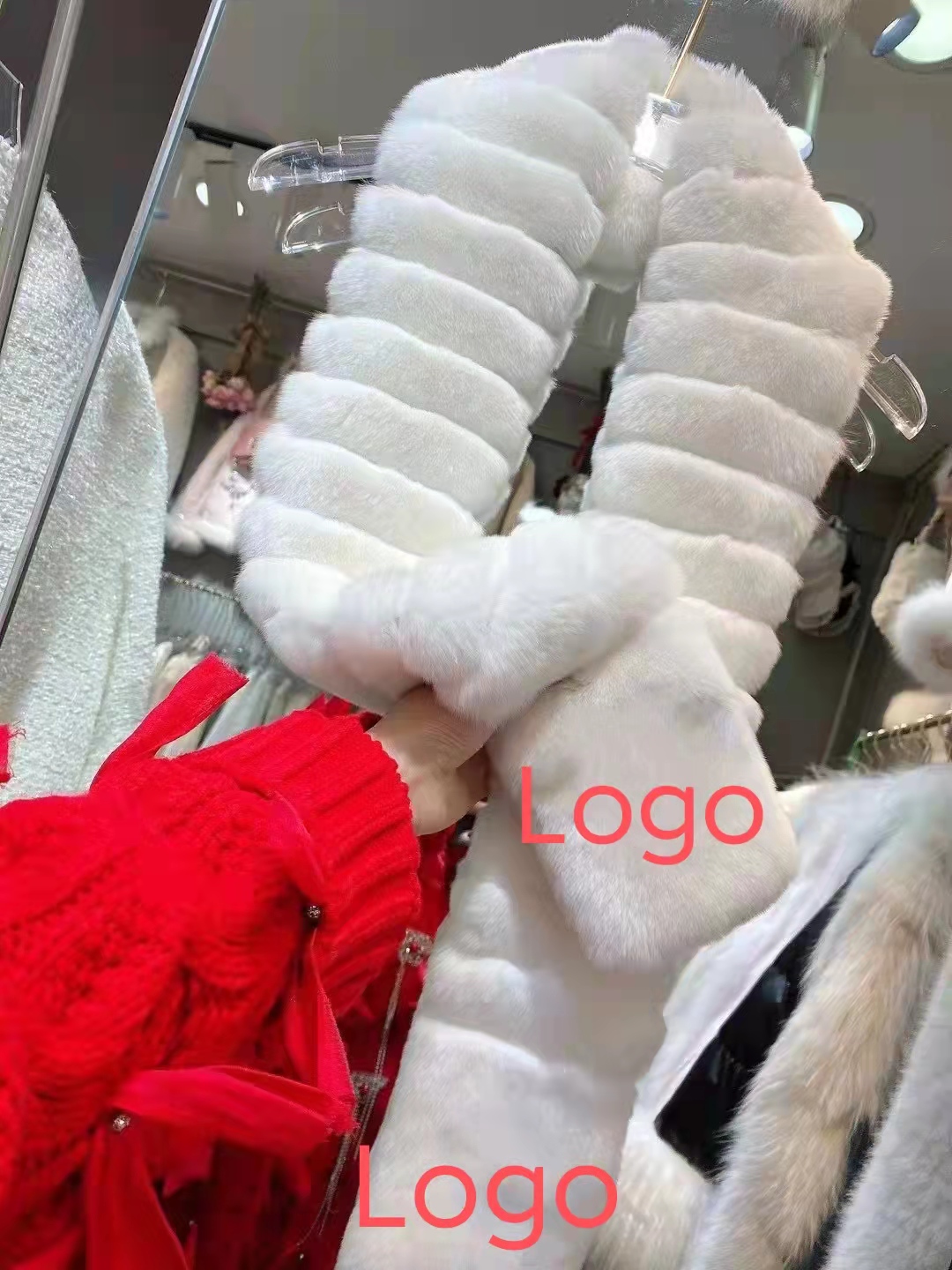 Senhoras estilo longo real rex coelho pele silenciador genuíno cachecol logotipo personalizado